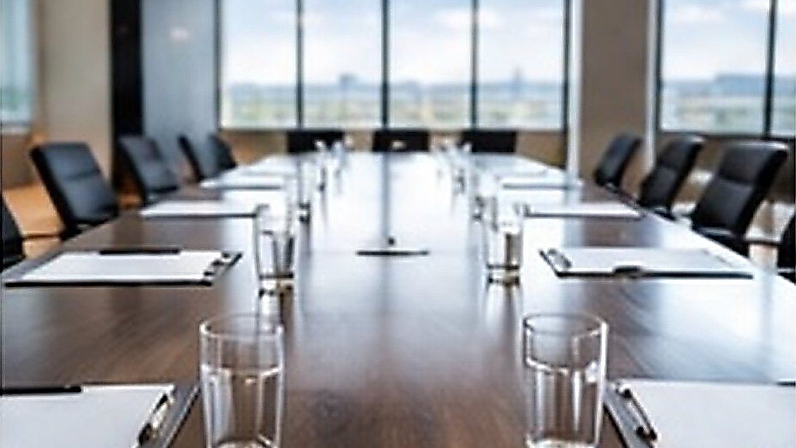 Conference table set up for a board meeting